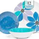Larder & Vine 12-Piece Melamine Dinnerware Set: Durable, Lightweight, Break-Resistant Plates & Bowls Stylish, Non-Toxic, Dishwasher Safe Ideal for Everyday Use, Indoor & Outdoor Dining Floral