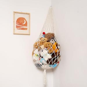 GWERFS Over The Door Organizer, Stuffed Animal Storage Net - 42” Wide Corner Hammock, Boho Macrame Plush Toy Holder for Nursery, Kids Room, Girls Boys Bedroom Decor, Ideal for Post-Easter Plush Toys
