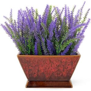 Faux Lavender Plant in Pot, Fake Flowers Arrangement for Table Centerpieces, Faux Plants Indoor Potted Plants Artificial Decor Fake Lavender Flowers Purple Home Office Decor for Women (Red)