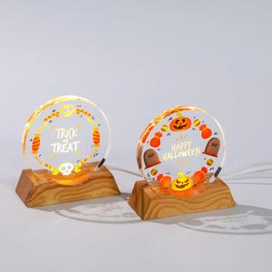 2Pcs Cute Halloween Night Light Decorations, Pumpkin Happy Halloween &Skull Trick or Treat Warm Light with LED Base,Spooky Indoor Desktop Decor(3.5x3.7inch)