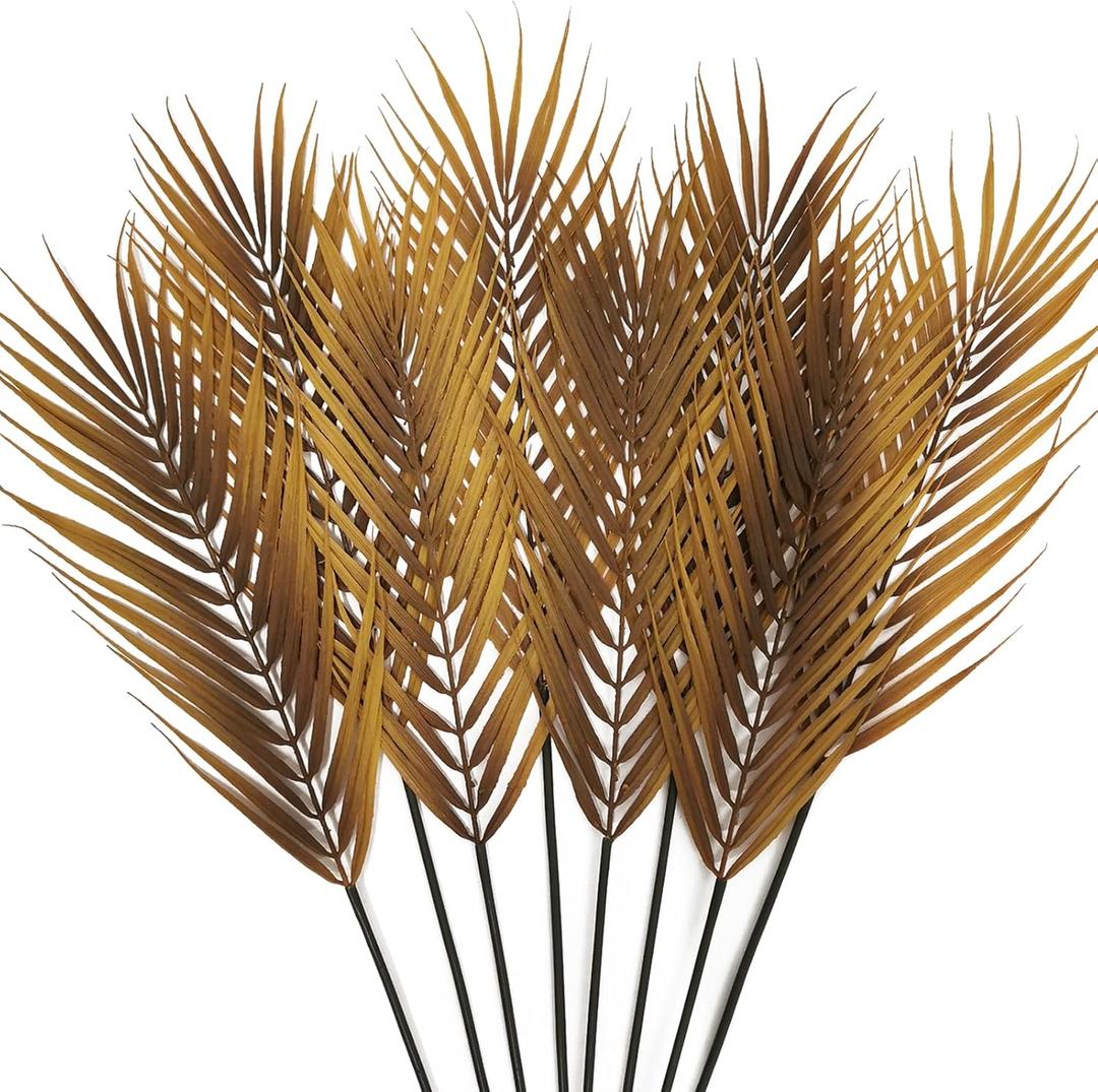 SNAIL GARDEN 8Pcs Fall Artificial Palm Leaves, 26.4" Faux Palm Fronds Autumn Tree Leaf with Stem Branches for Home Tall Vase Halloween Indoor Outdoor Table Centerpiece Fireplace Decor