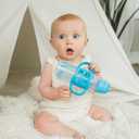 Dr. Brown's Milestones Narrow Sippy Straw Bottle, Spill-Proof with 100% Silicone Handles and Weighted Straw, 8 oz/250 mL, Blue/Gray, 6m+