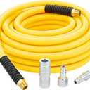 1/2 Inch x 50ft. Hybrid Air Hose with 1/2 in. MNPT Ends and Bend Restrictors, 3PCS 1/2 Air Coupler and Plug Kit, Air Compressor Hose Fittings and Accessories