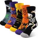 COTTON DAY Kids Boys Crew Dress Socks Bright Colorful Pattern Graphic Print (Medium, Halloween)