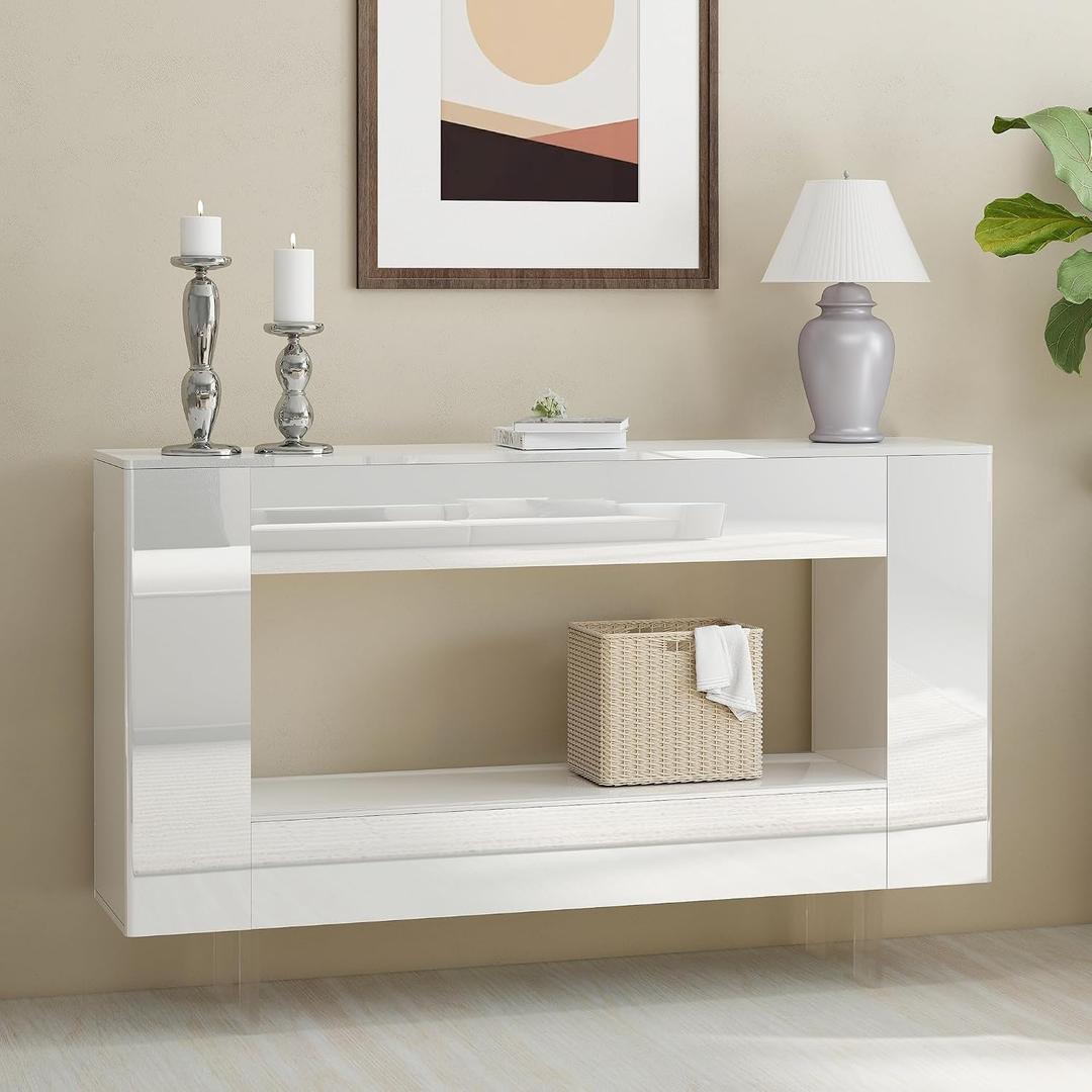 47" High Gloss Console Table with Hidden Side Storage, White, 47.24"L*11.81"W*31.5"H