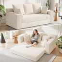 Boneless Couch for Living Room, 3 Seater Convertible Sofa Bed in A Box, Folding Pull Out Couch with Comfy Corduroy, Loveseat Sleeper Floor Sofa with 5 Pillows, No Assembly Required, Beige, 70''-3 Seat