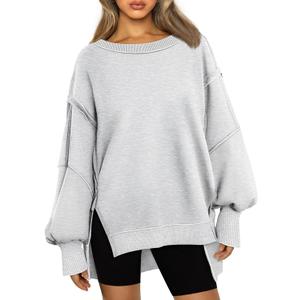 Trendy Queen Womens Oversized Sweatshirts Hoodies Crewneck Shirts Fall Outfits Teen Girls Y2k Winter Clothes (X-Large, Grey)
