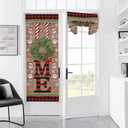 BEMIGO Christmas French Door Curtains for Windows, Tree Santa Claus Decorations Front Door Window Curtains for Glass, Red Brown Privacy Tie Up Blinds Thermal Insulated Shades 26 x 70 inch