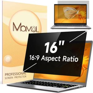 Mamol Laptop Privacy Screen 16 Inch, Compatible with Lenovo, HP, Dell, Acer, Asus, Thinkpad, Envy, Xps - 16:9 Aspect, Anti Blue Light Glare, Removable Privacy Shield, Anti-Scratch Screen Protector