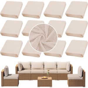 Outdoor Cushion Covers Set,12PCS Jacquard Patio Furniture Couch Seat Slipcovers, Replacement for Sofa Sectional Chair(CoverOnly) (Cream)