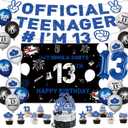 13th Birthday Decorations for Boys Include Happy 13th Birthday Banner-Backdrop-13 Birthday Balloons-Foil Balloons-Cake Topper-Cupcake Toppers-Hanging Swirl for 13 Year Old Boy Birthday Decorations