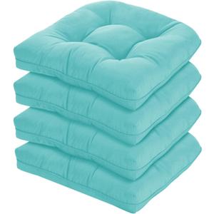 19x19 Outdoor Chair Cushions Set of 4, Tufted Wicker Patio Furniture Cushions, Thick Outdoor Seat Cushions for Lawn Chairs, Overstuffed and Water Resistant, Teal