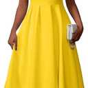 Memoriesea Women's Elegant Casual Short Sleeve Work Party A-Line Dress with Pockets XL