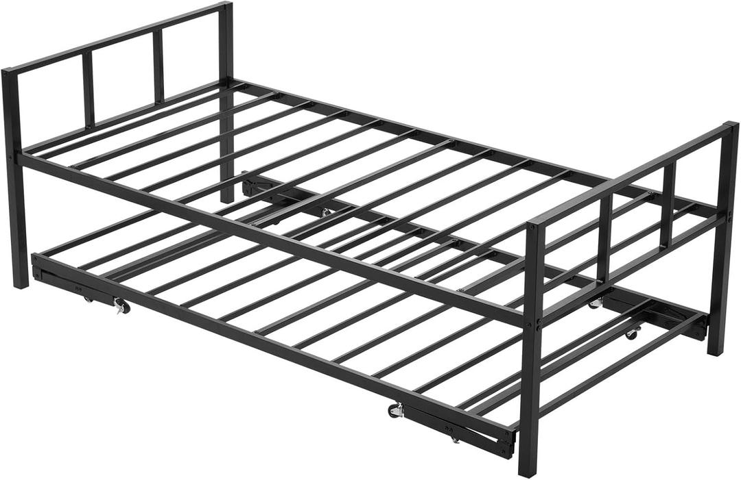 VEVOR Twin Size Daybed Frame, Day Bed with Trundle, Heavy Duty Metal Platform Bed Frame, Twin Daybed with Metal Slats Support for Living Room, Bedroom, Guest Room, Easy Assembly, Black