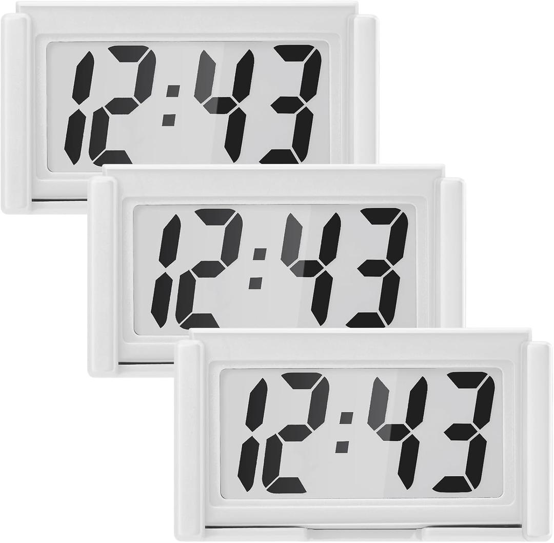 Frienda 3 Pieces Mini Digital Clock Small Digital Clock Stick on Battery Operated Self Adhesive Bracket for Car Dashboard Fridge (White)