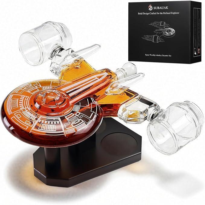 Galaxy Spaceship Whiskey Decanter Set for Men, Unique Liquor Decanter for Men, Spacecraft Limited Edition, Shot Glasses Set of 2, Birthday Gifts for Dad Husband Boss, Christmas Gift