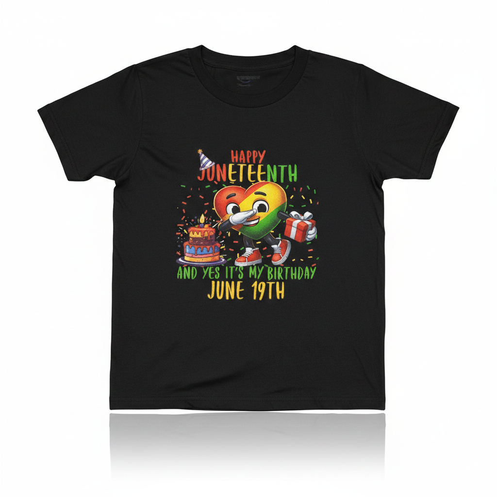 Happy Juneteenth And Yes It's Heart My Birthday June 19th T-Shirt, Size 2T, Black