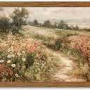 Wojuin Framed Vintage Cottagecore Canvas Wall Art, Landscape Nature Country Wildflower Wall Decor, Farmhouse Modern Rustic Fall Flower Artwork Prints for Living Room Bedroom Bathroom Office 12x16 in (Path)