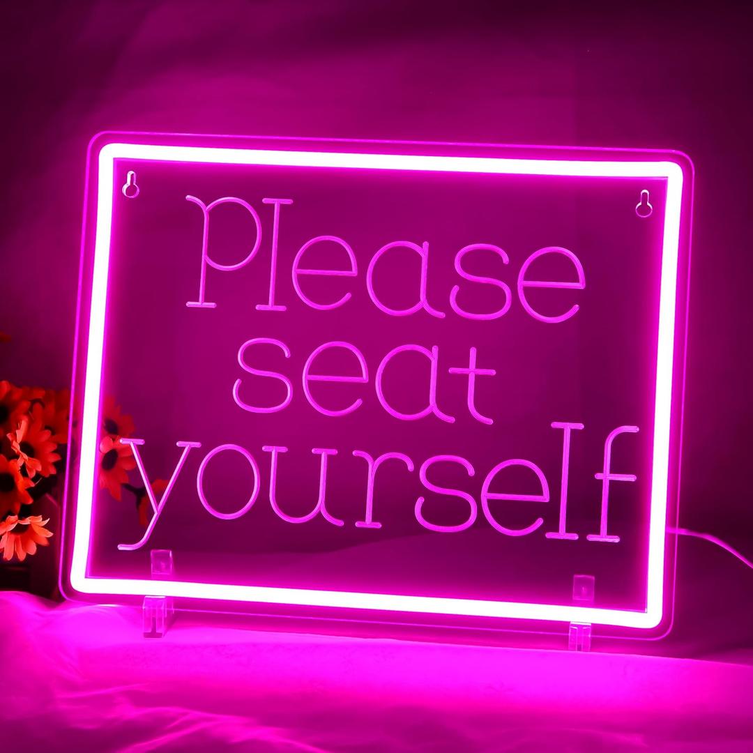 Please Seat Yourself Neon Signs for Wall Decor Funny Bathroom LED Light Up Signs Pink Neon Sign Pink Lights Funny Mens Bathroom Wall Art Decor Restroom Decorations Word Signs Size 13.8*10.7in(GLND230)