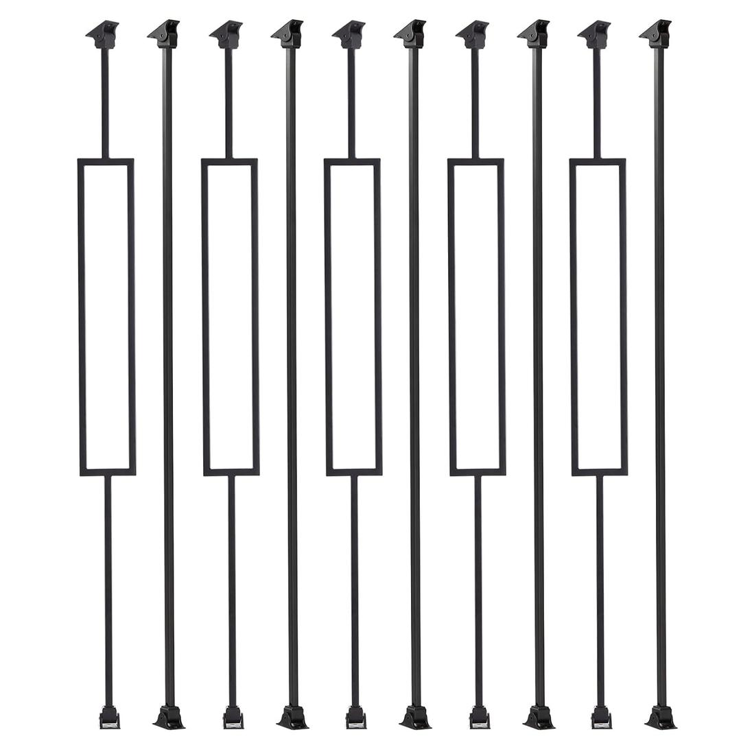 Balusters for Staircase Interior - Contemporary Rectangle Spindles, Banister, Hollow, 1/2inch x 44inch, Square Panel Iron & Plain Iron Balusters and Swivel Shoes (Pack of 10), Satin Black