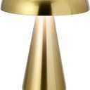 Brushed Gold Mushroom Table Lamp, Cordless Rechargeable LED Metal Lamp, Tap Touch 3-Color Modes Changing Light, Small Portable Accent Lamp for House, Restaurant, Hotel, Bars, Travel, Emergencies