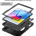for iPad(A16) 11 inch 2025 case/10.9 inch iPad 10th Generation Case, Heavty Duty Shockproof Full Protective Case with Screen Protector and Rotatable Hand Strap, Shoulder Strap (Black)