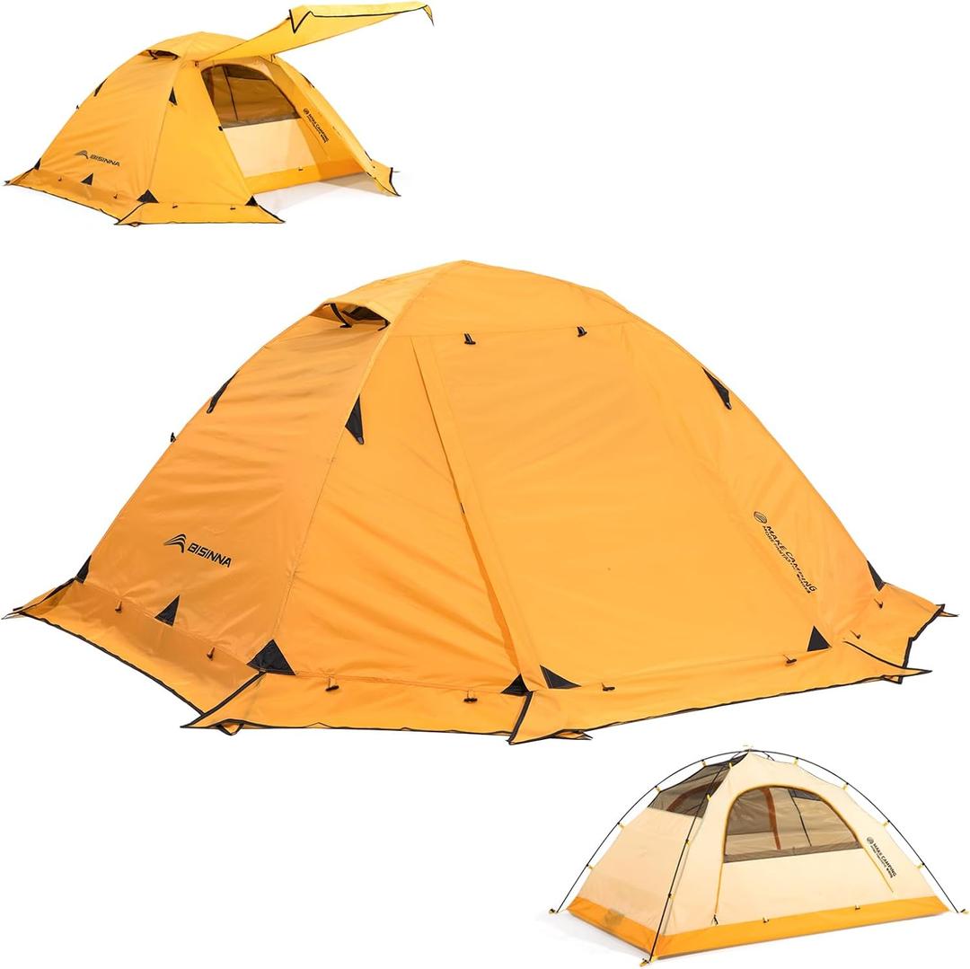 BISINNA 4 Season Tent for Backpacking Winter Tents 2 Person Lightweight Cold Weather Tents Waterproof Double Layer All Season Tent Aluminum Alloy Poles Easy Set Up for Camping, Hiking, Outdoor (Yellow)