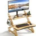 Amazer Standing Desk Converter, 22 inch Bamboo Small Sit Stand Up Desk Riser with Lap Desk Computer Desktop Desk Converter for Monitor and Laptop with Keyboard Tray (Natural)