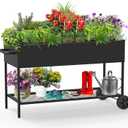 JWPEHOE 51 26 31.5 Inches Raised Garden Bed with Legs/Storage Shelf, Mobile Planter Box for Outdoor Plants, Elevated Garden Bed for Backyard, Balcony, Black