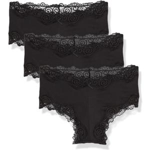 Maidenform Women's Hipster Underwear, Low-rise Cheeky Panty, Scalloped Lace Hipster Panty, 3-pack (X-Large, Black/Black/Black)
