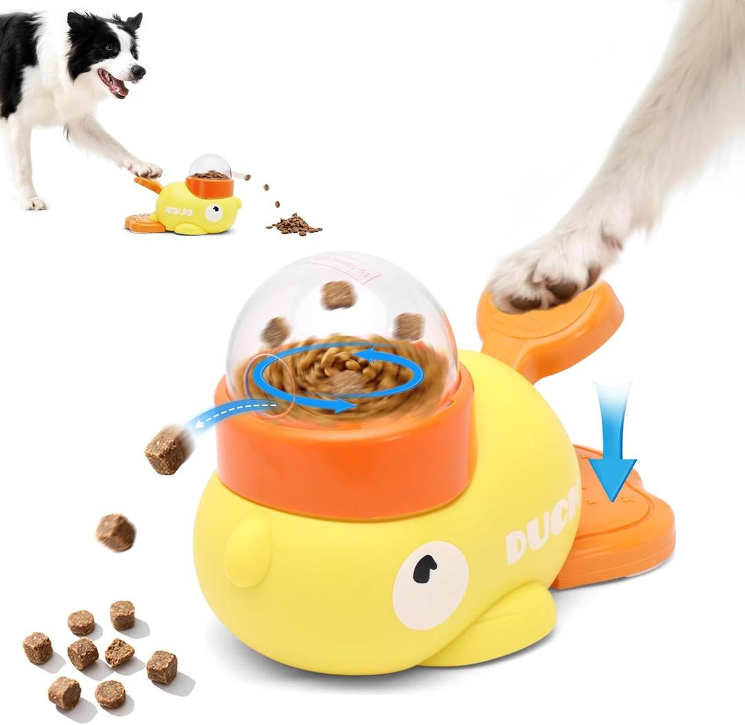Interactive Dog Puzzle Toy - Treat Dispenser & IQ Trainer for Indoor Cats, Mental Stimulation & Slow Feeder, Duck Shape Enrichment Game Fun Exercise for Small Dogs, Yellow