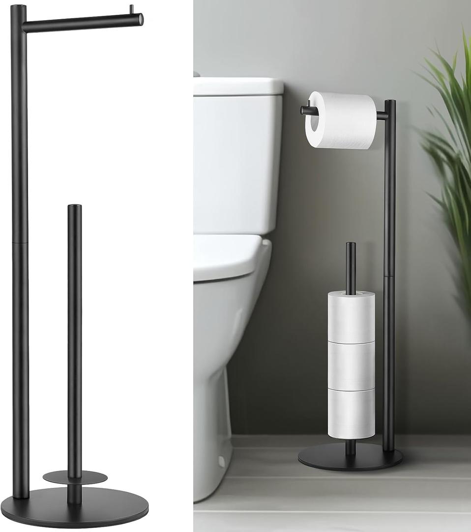 Toilet Paper Holder Stand, Toilet Paper Storage Standing, Standing Toilet Paper Stand, Standing Toilets Paper Holder with Storage, Bathroom ToiletPaper Roll Stand (Double Column)