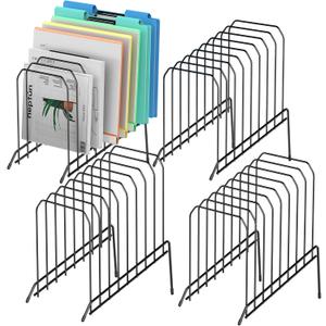 Incline Sorter Desk File Organizer, Metal Desk Magazine Folder Holder with 8-Section Vertical Compartments Rack File Organizer for Office, Home, School (Black, 4Pack)
