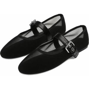 VOLEECE Mesh Ballet Flats for Women Buckle Strap Round Toe Mary Jane Flats Slip On Comfortable Casual Dress Ballerina Shoes, 9