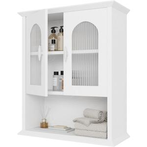 CJL Bathroom Wall Cabinet with Fluted Door, 18.9'' x 23.6'' Medicine Cabinet, Over The Toilet Storage Cabinet, White