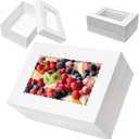 Mefleet 10pcs 14x10x6 Cake Boxes with Window Rectangle Quarter Sheet Bakery Boxes for Pastry Baking Cake, Cupcakes, Donuts, Cookies, Pie Treat Packaging White Large