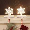 2 pcs Lighted Snowflake Christmas Stocking Holders for Mantel - LED Snowflake Stocking Holder Set - Christmas Stocking Hangers for Mantel - Metal Fireplace Hooks for Christmas Decorations