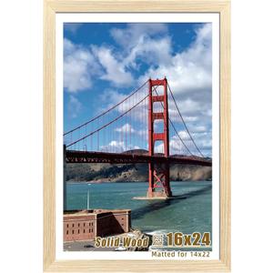 LUCKYLIFE 16x24 Frame Natural Wood, Display 14x22 with Mat or 16x24 Without Mat, Wall Hanging Poster Frames with Plexiglass Sheets, 1 Pack, Natural