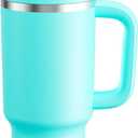 32 oz Tumbler with Handle and Straw: Stainless Steel Insulated Tumbler Keeps Cold for 24 Hours, Leakproof Travel Cup Fits in Cup Holder and BPA-Free,Aquamarine Blue
