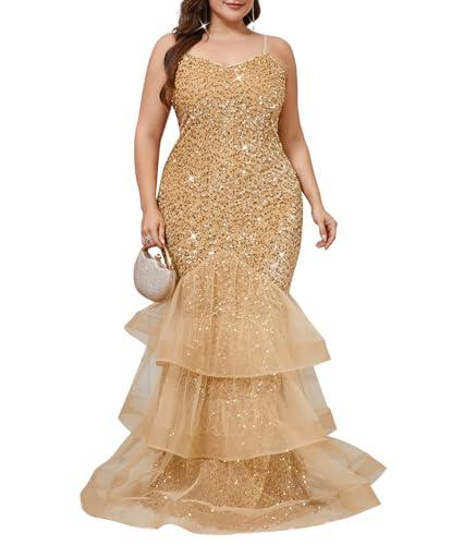 dasmzper Women Sexy Sleeveless Sequin Mesh Patchwork Maxi Dress Gold Sling Cocktail Party Formal Gowns (Gold, XL)