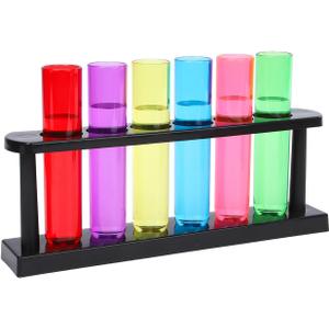 Plastic Test Tubes with Rack for Parties, Shot Glasses Holder for Science Themed Birthday Party, Pouring and Storing Liquids, 6 Colors