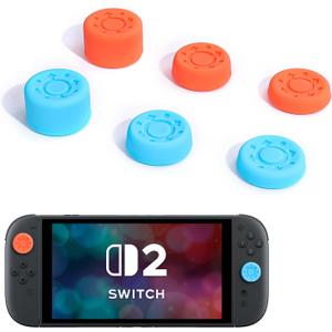 DLseego 6PCS Thumb Grips Designed for Nintendo Switch 2 2025, Soft Silicone Joycon Analog Controller Protective Anti-Slip Cover Button Joycon Joystick Caps Covers, 3 Heights, Wheel - Blue Orange