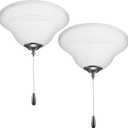 Baquler 2 Pcs Light Ceiling Fan Lamp Kit with Finials & Brushed Nickel, 12 Inch Replacement Alabaster Glass Shade Ceiling Fan Classic Transitional Alabaster Glass Lamp Shade, Bulbs Not Included