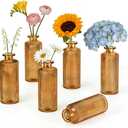 6 Pack Glass Bud Vase Set, Small Flower Vase Set Bud Vases for Wedding Centerpiece Table Decor, Vintage Small Vases for Room Home Dining Party Table Center Decor (Amber Set, 6 Pack)