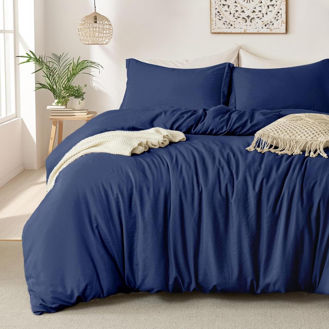 MILDLY Super Soft Duvet Cover - 100% Washed Microfiber Navy Blue Comforter Cover Set 3 Pieces with Zipper Closure & Corner Ties (No Comforter) (King (104"x90")) MILDLY Super Soft Duvet Cover - 100% Washed Microfiber Navy Blue Comforter Cover Set 3 Pieces with Zipper Closure & Corner Ties (No Comforter) (King (104"x90"))