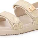 Rihero Women's Flat Sandals Comfort Adjustable Double Strap Slip on Leather Footbed Sandals, Size 8