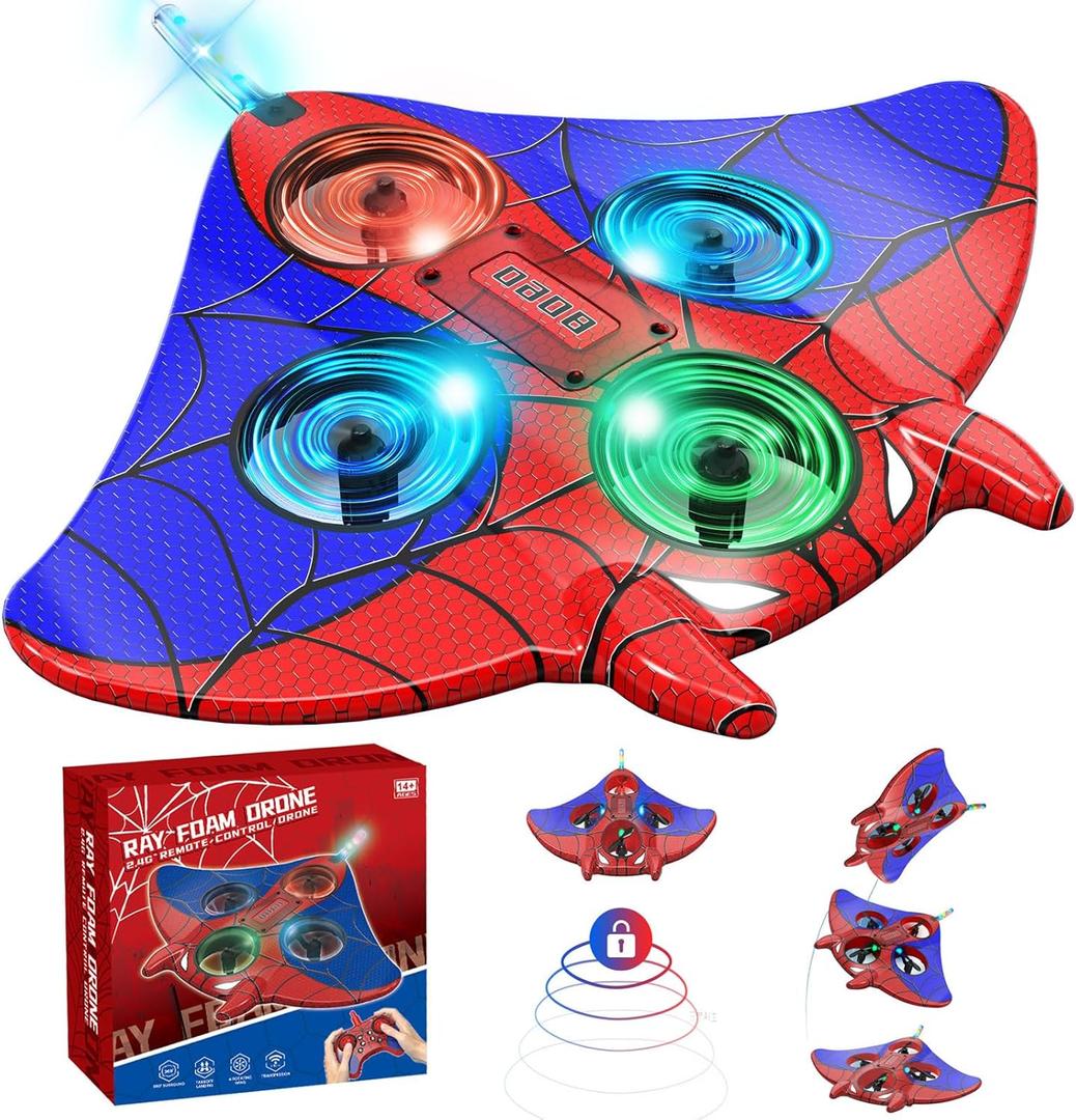 RC Plane Spider Toys for Kids, 2.4Hz 3.5CH Foam Remote Control Airplane with Altitude Hold, One Button Takeoff/Landing, 360 Stunt Flips, LED Lights, Ideal Gift for Kids, Boys & Girls Beginners