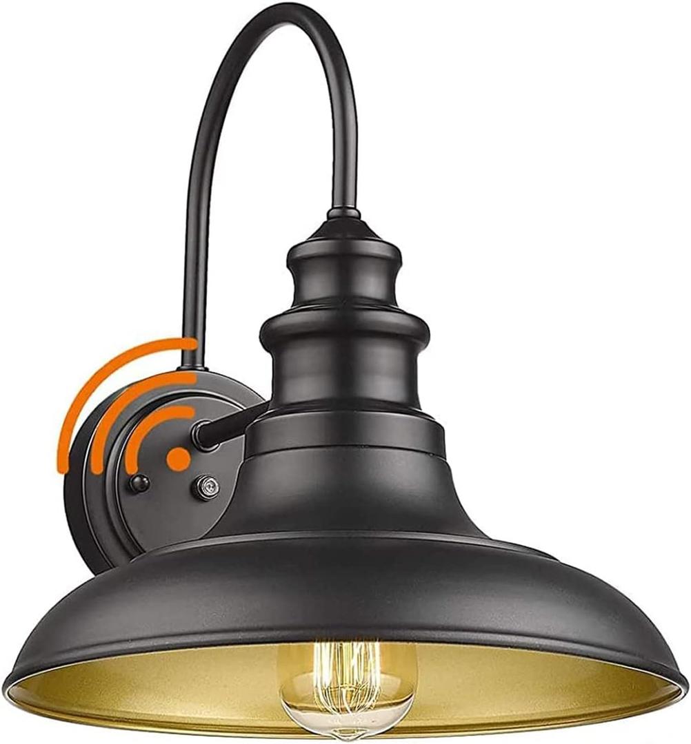 Diyel Dusk to Dawn Sensor Outdoor Barn Light Fixture, 12.3 Inch Dome Outdoor Wall Sconce Farmhouse Wall Mount Lights Exterior Light Fixture Black Finish Industrial Wall Lantern for Porch, 3 Pack