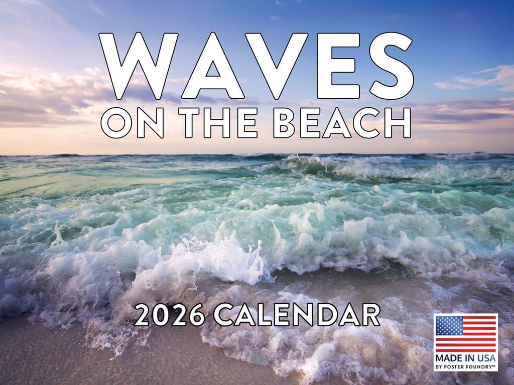Ocean Waves Calendar 2026 Beach Monthly Wall Calender 12 Month | American Made In The USA