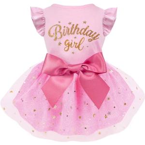 Dog Birthday Dress Tulle with Big Bowknot Princess Dog Birthday Outfit Girls Doggie Dresses Clothes Small Pink S